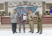 PT Aneka usaha laba jaya utama memberikan bantuan sembako dan alat pelindung diri.APD kepada tim gugus tugas covid 19