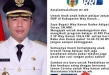 Bupati Adipati Ajak Para Pelajar Ikuti Program Belajar di Way Kanan 103.6 FM