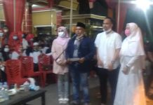Nanang Ermanto mendeklarasikan kemenangannya di Posko Way Galih, Kecamatan Tanjung Bintang