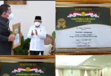 Gubernur Arinal Terima Penghargaan Peringkat Satu Peningkatan Produksi Padi Tertinggi Nasional Tahun 2019-2020