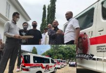 Bendahara Umum DPP Banteng Muda Indonesia (BMI), Kaisar Kiasa Kasih Said Putra menyalurkan bantuan tiga unit mobil ambulance