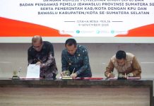 Pemerintah Provinsi, Kabupaten dan Kota Se-Sumsel Serentak Tandatangani NPHD Dana Pilkada