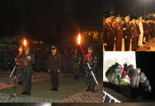 Letkol Inf Roni Faturohman selaku Irup Apel Kehormatan Renungan Suci di Taman Makam Pahlawan Kotabumi