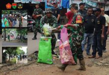HUT TNI ke 80, Kodim 0412/LU Gelar Bhakti Teritorial Prima Pembersihan Pasar Central Kotabumi.