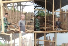 Upaya Meningkatkan Peran BUMDes, Babinsa Koramil 412-06/Sungkai Utara Dampingi Pembuatan kandang Kambing