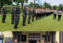 Pabung Kab. Tubaba Kapten Inf Gus Amirul bersama Anggota Babinsa Apel Gabungan Kesiapan Tanggap Darurat Bencana Hidrometeorologi di Tubaba