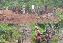 TNI dan Warga Kerja Keras Penuhi Stock Cadangan Batu Jembatan Perintis Garuda