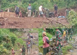 TNI dan Warga Kerja Keras Penuhi Stock Cadangan Batu Jembatan Perintis Garuda