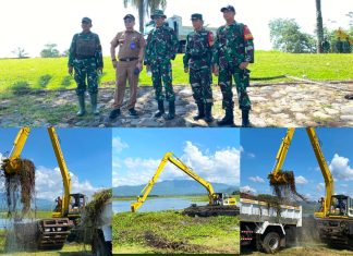 Satgas Pembersihan Gulma, Kodim 0412/LU dan Brigif TP 45/SB Bersihkan Bendungan Way Rarem dari Eceng Gondok