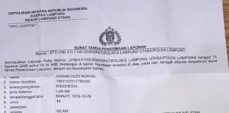 Korban Penganiayaan, Adhan Hudi Nunyai Lapor Polres Lampung Utara