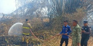 Babinsa dan Damkar Bergerak Cepat, Kebakaran Lahan Bambu di Kotabumi Berhasil Dipadamkan